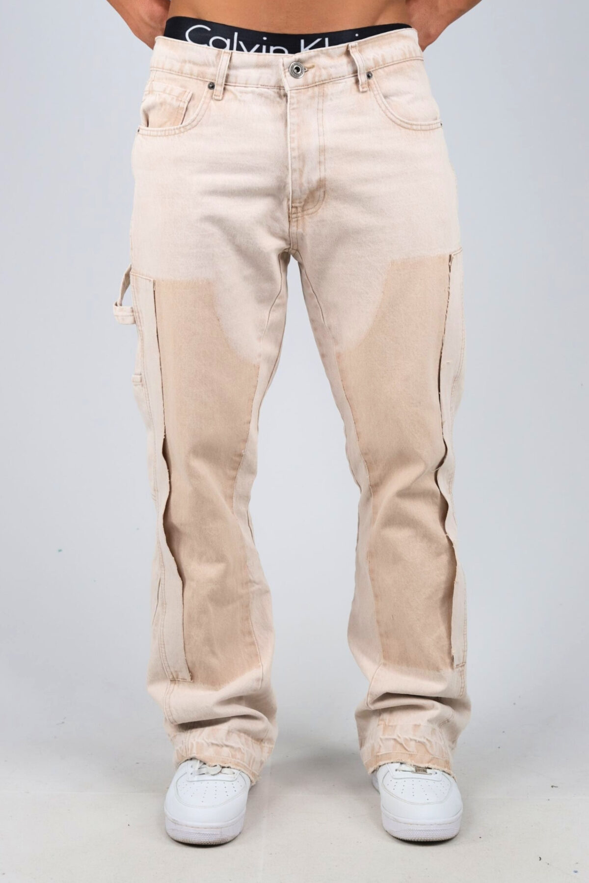 Parçalı Carpenter Krem Baggy Kot Pantolon