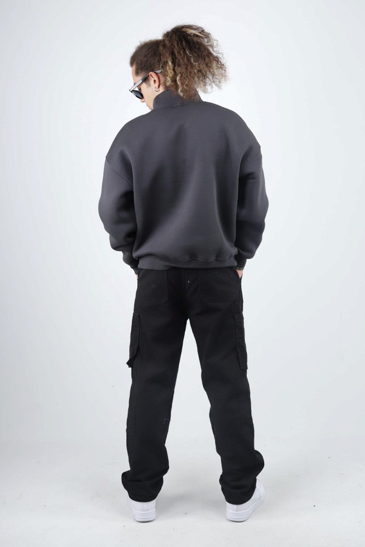 Yarım Fermuar Antrasit Basic Sweatshirt