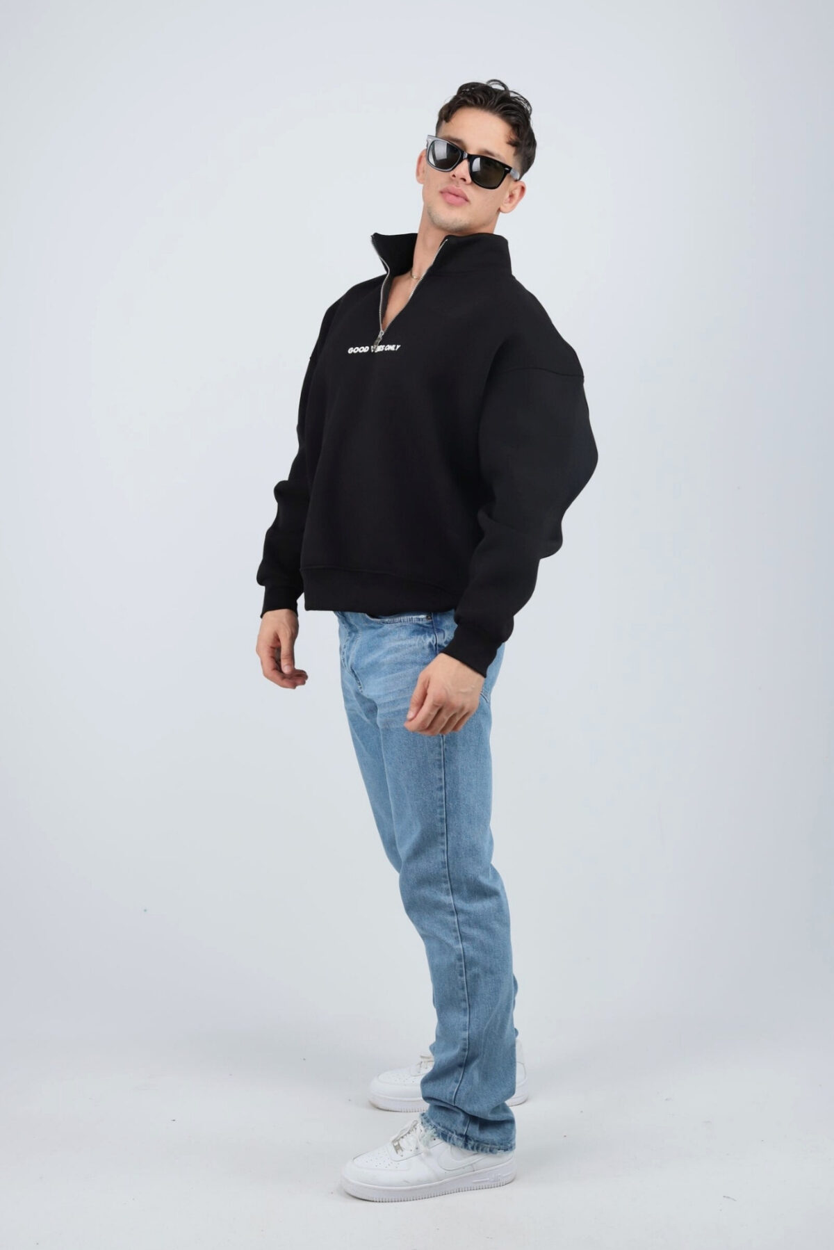 Vibes Yarım Fermuar Siyah Sweatshirt