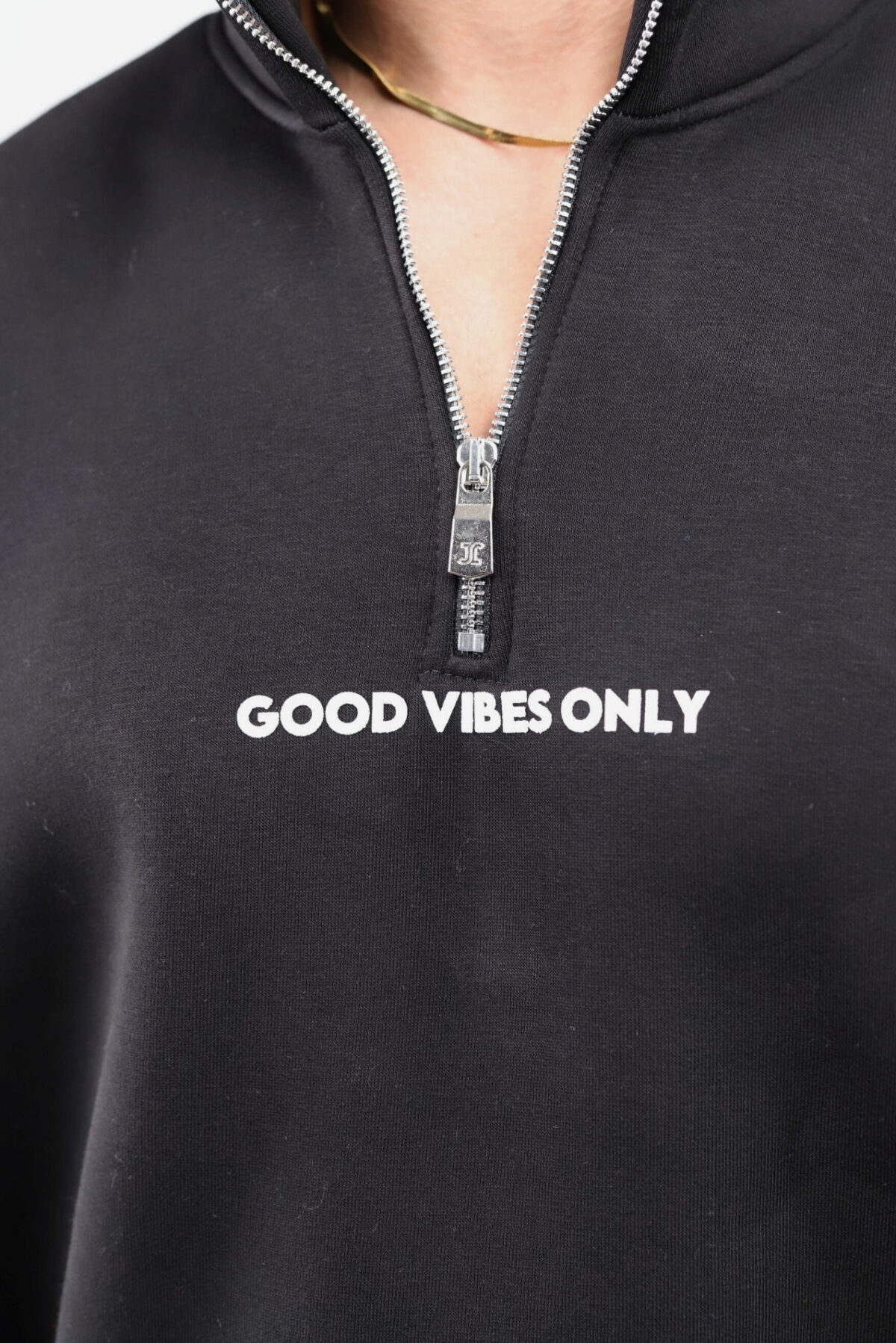 Vibes Yarım Fermuar Siyah Sweatshirt