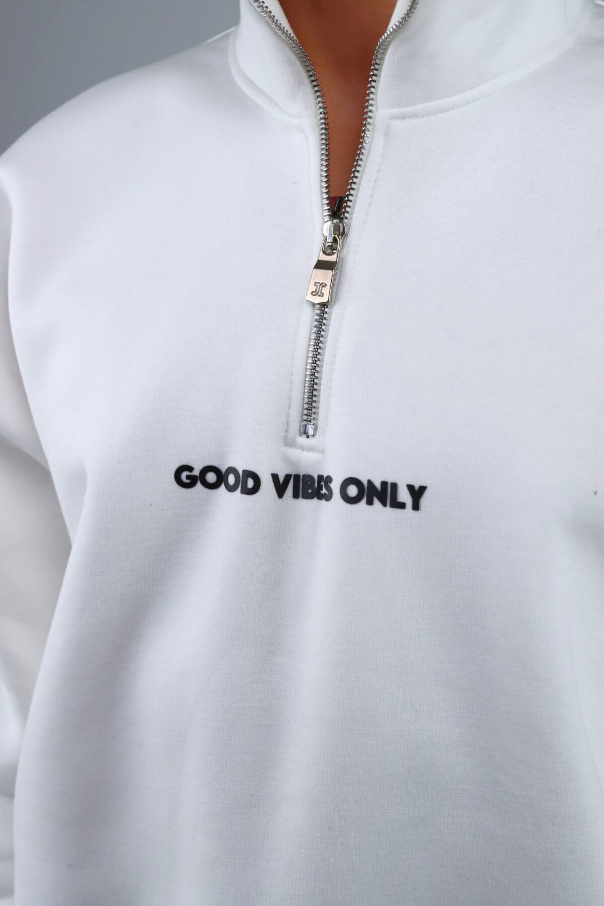 Vibes Yarım Fermuar Ekru Sweatshirt