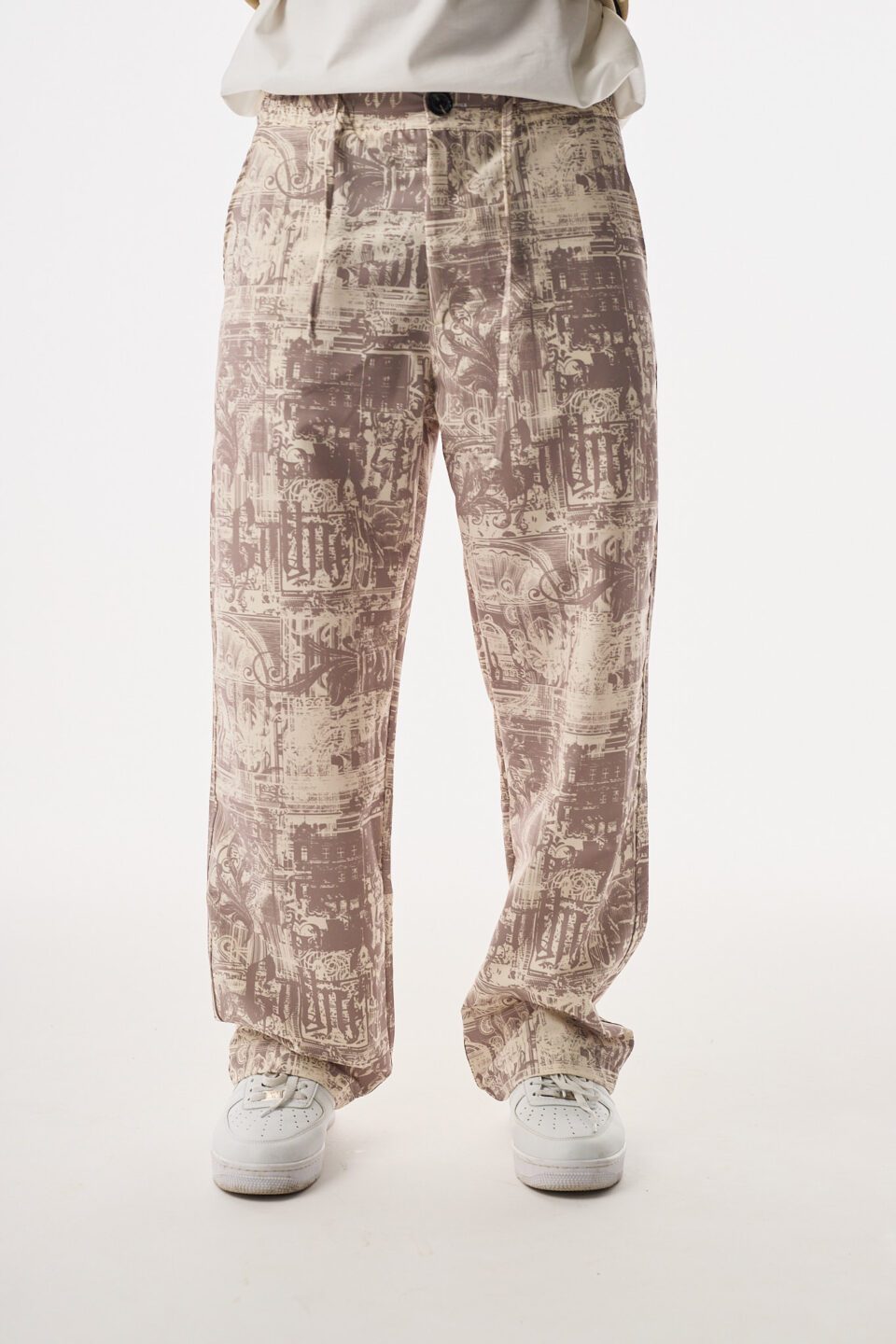 Allover Urban Krem-Kahve Baggy Paraşüt Pantolon