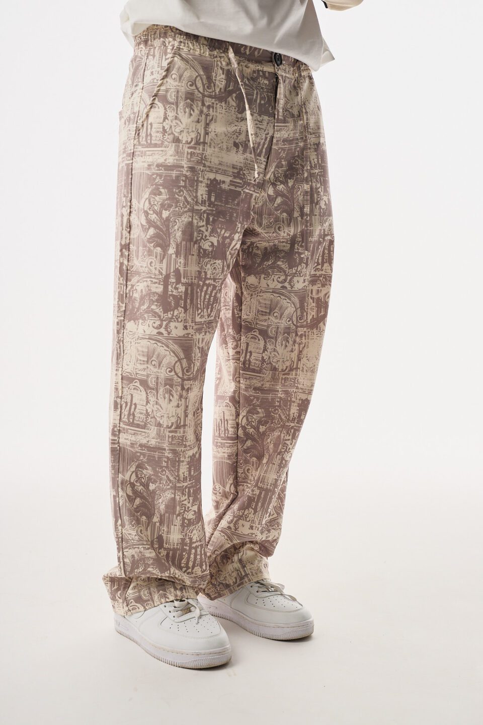 Allover Urban Krem-Kahve Baggy Paraşüt Pantolon