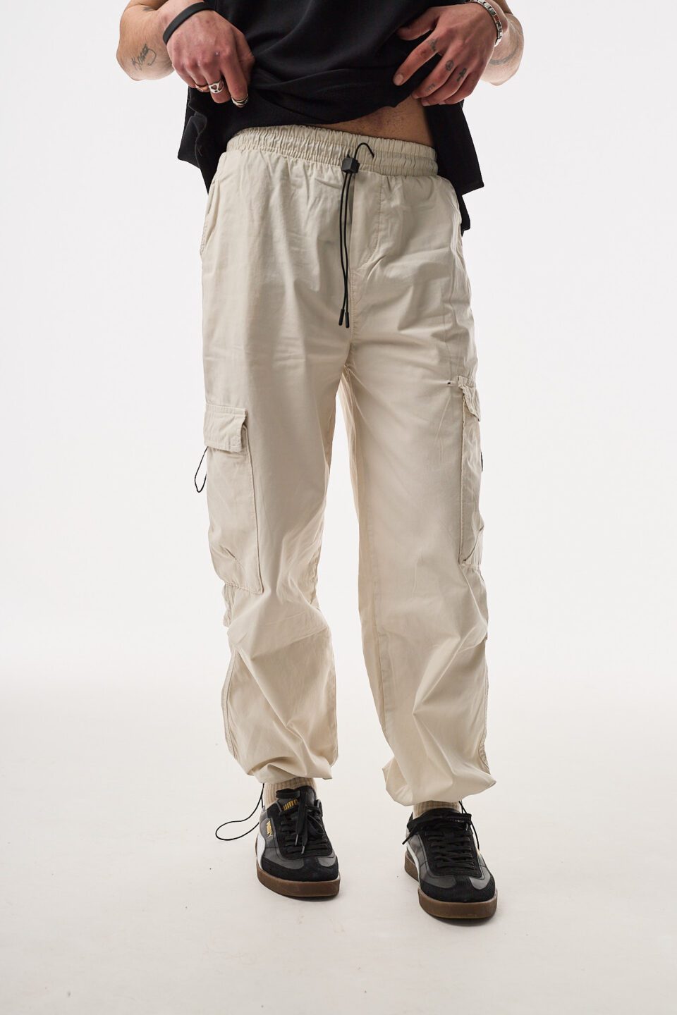 Crisp Paraşüt Kumaş Krem Jogger Pantolon