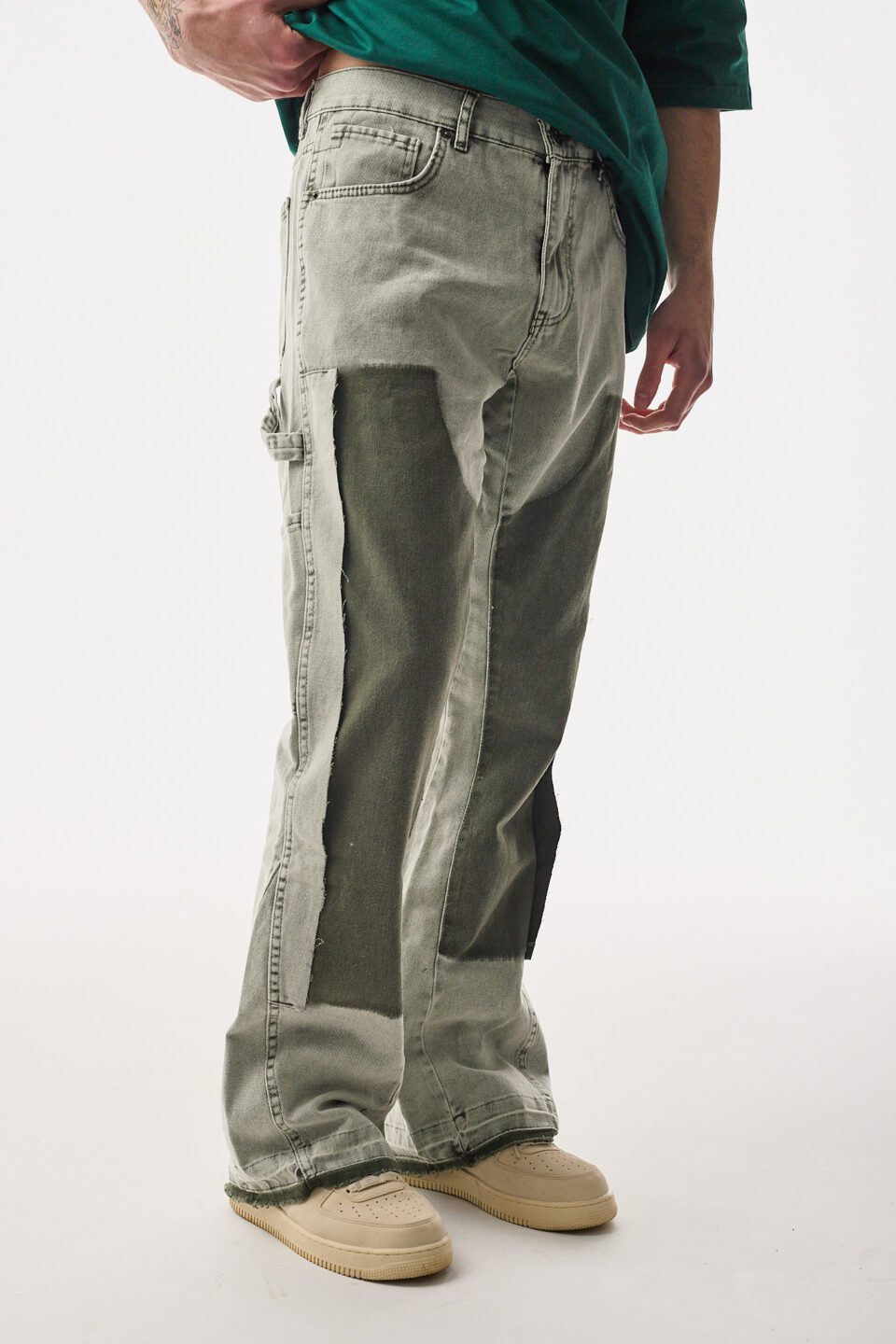 Parçalı Carpenter Yeşil Baggy Kot Pantolon