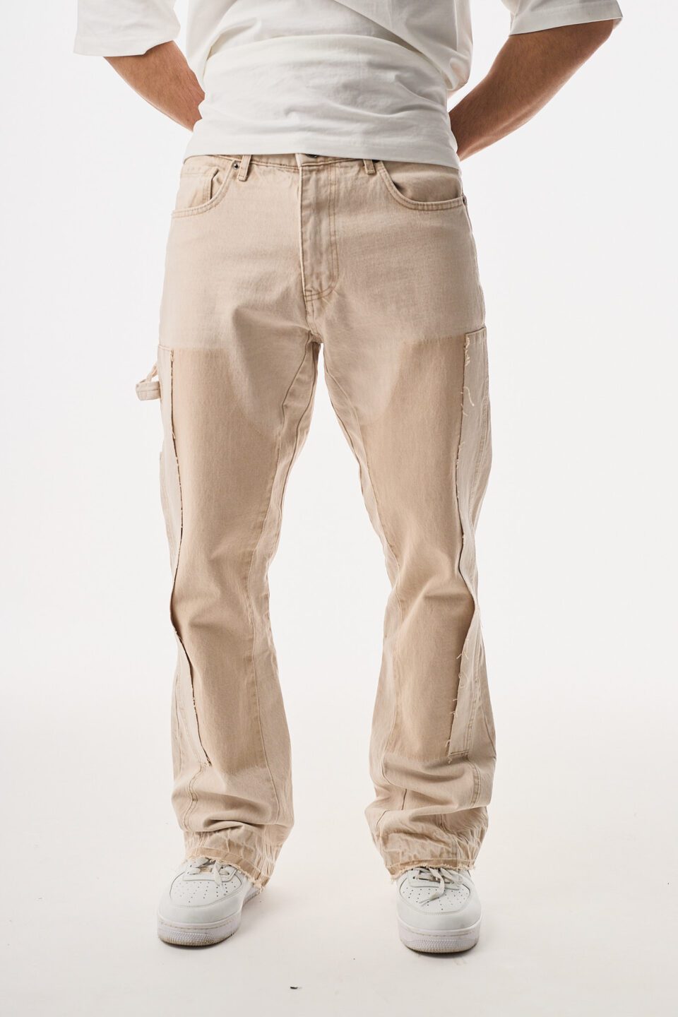 Parçalı Carpenter Krem Baggy Kot Pantolon