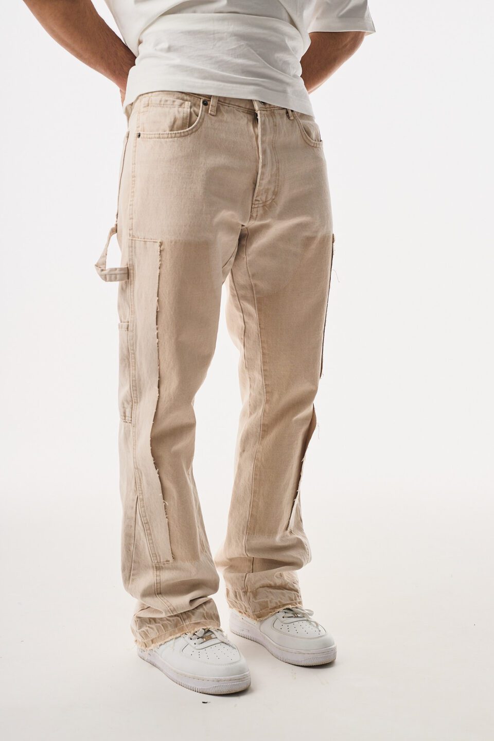Parçalı Carpenter Krem Baggy Kot Pantolon