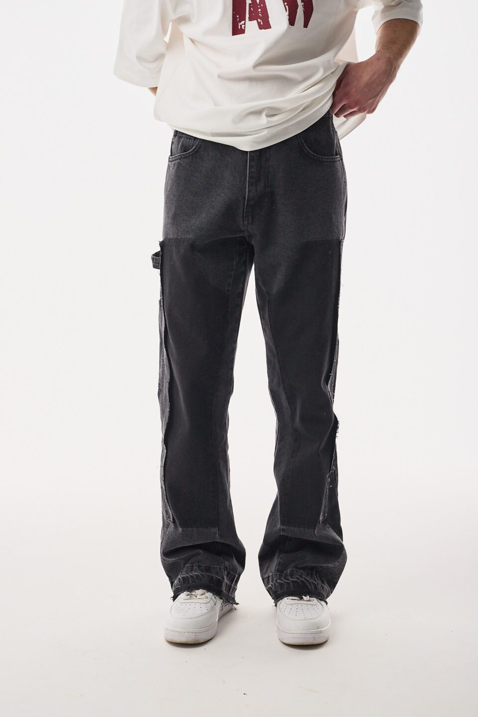 Parçalı Carpenter Siyah Baggy Kot Pantolon