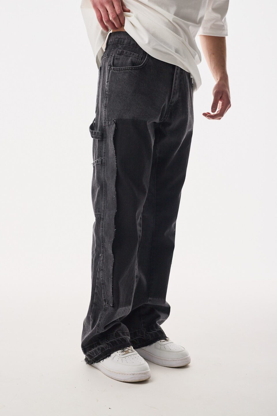 Parçalı Carpenter Siyah Baggy Kot Pantolon