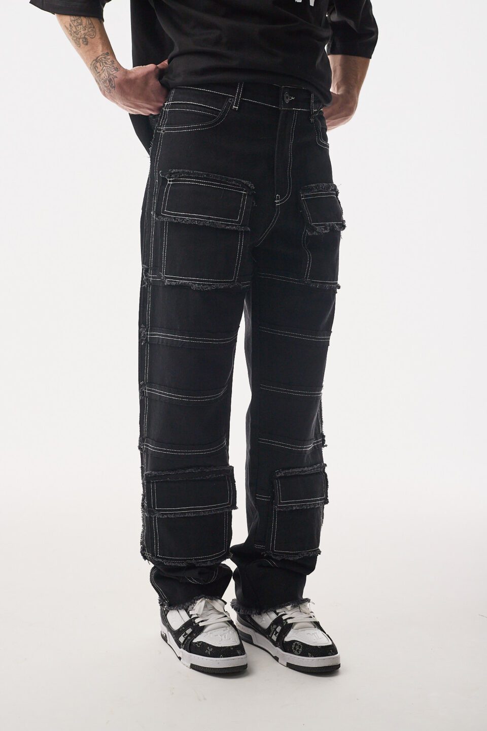 Ultra Detay Siyah Baggy Kot Pantolon