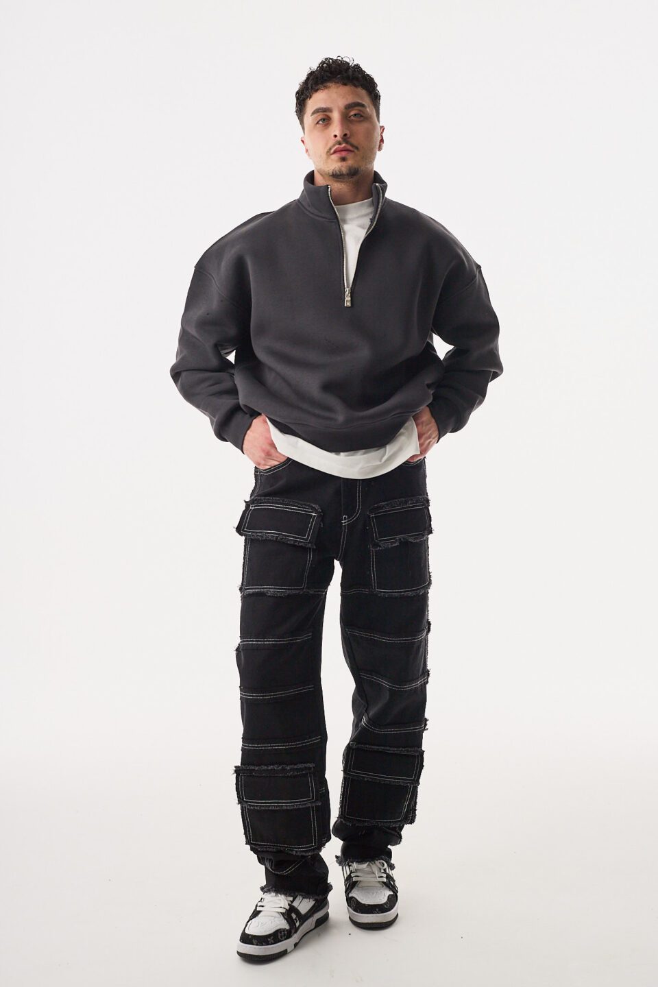 Yarım Fermuar Antrasit Basic Sweatshirt