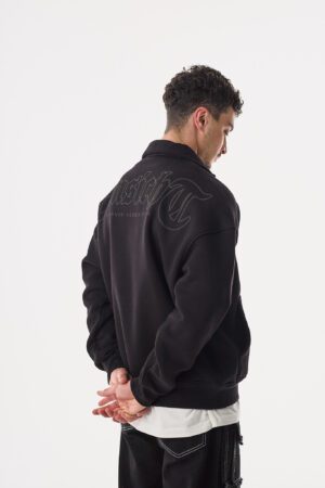 Tek Yazı Yarım Fermuar Siyah Sweatshirt