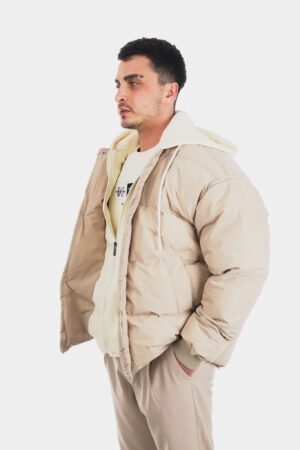 Hırka Detaylı Krem Şişme Mont