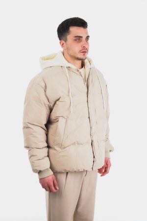 Hırka Detaylı Krem Şişme Mont