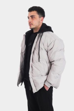 Hırka Detaylı Gri Şişme Mont