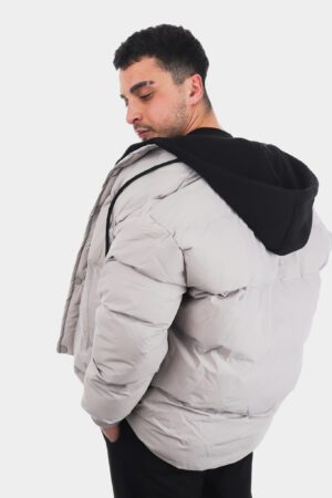 Hırka Detaylı Gri Şişme Mont
