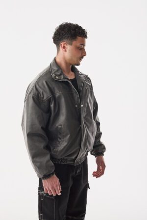 Oversize Yarasa Antrasit Suni Deri Ceket