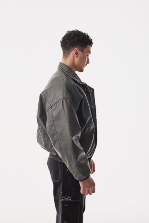 Oversize Yarasa Antrasit Suni Deri Ceket