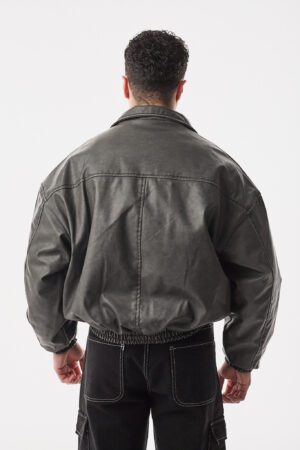 Oversize Yarasa Antrasit Suni Deri Ceket