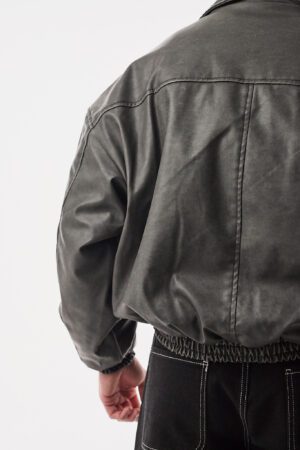 Oversize Yarasa Antrasit Suni Deri Ceket