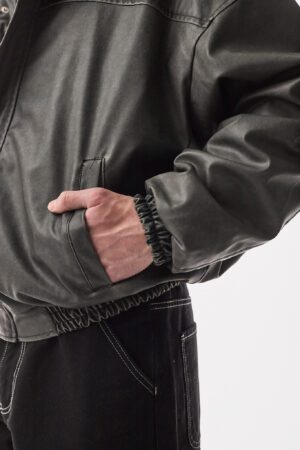 Oversize Yarasa Antrasit Suni Deri Ceket