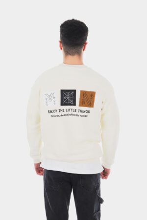 Patch Detaylı 3 İplik B Yaka Krem Sweatshirt