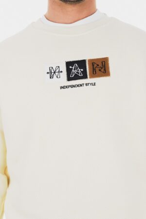 Patch Detaylı 3 İplik B Yaka Krem Sweatshirt
