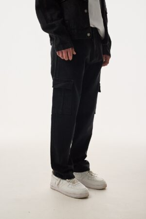 375-410PT006-Velour-Siyah-Baggy-Kargo-Pantolon-2