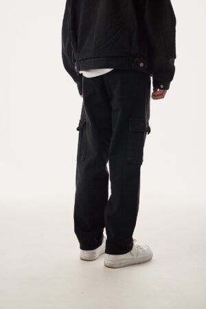 375-410PT006-Velour-Siyah-Baggy-Kargo-Pantolon